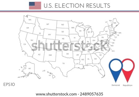 US election map. American Presidential Election results infographics template, with separated states and short state names. Vector illustration.