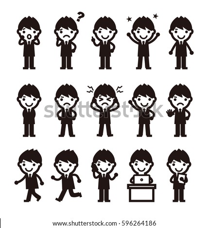 Illustration of young man in suits with various poses an expression 