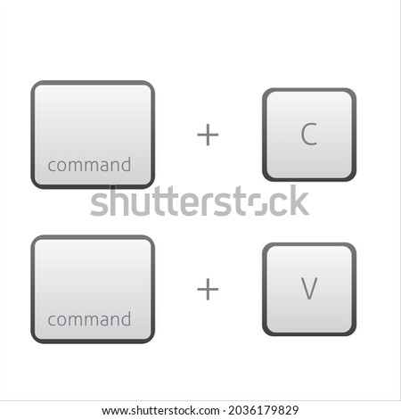command c, command v keyboard buttons, copy and paste key shortcut, white and grey computer icons, vector illustration. ctrl c, ctrl v keyboard board 