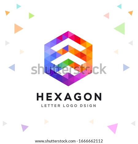 Creative Up Arrow Box Logo Colorful Mosaic and Hexagon Pattern Icon Design template Element for Your Company Business 