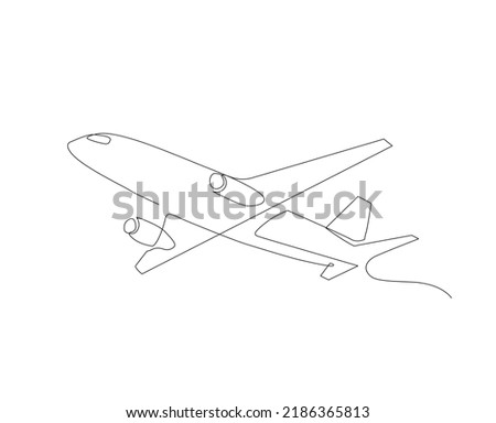 Continuous line drawing of airplane. Single one line art concept of plane flying from right to left.