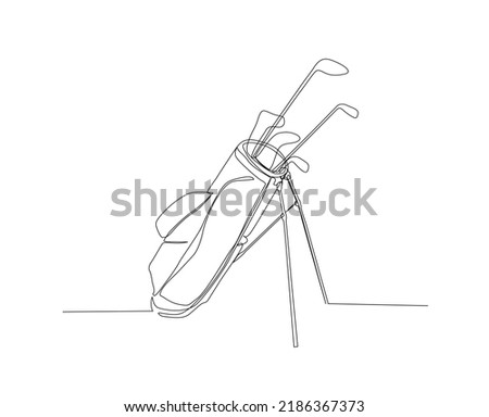 Continuous line drawing of golf bag full of clubs, golfer sport equipment vector Illustration. Single one line art of golf bag.