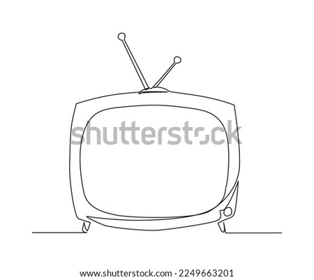 Continuous one line drawing of vintage analog television. Simple Retro TV hand drawn outline vector illustration. 