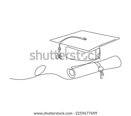 Continuous one line drawing of graduation cap. Simple illustration of black mortar board cap line art vector illustration.
