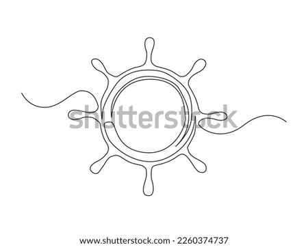 Continuous one line drawing of ship wheel. Simple illustration of nautical maritime element line art vector illustration