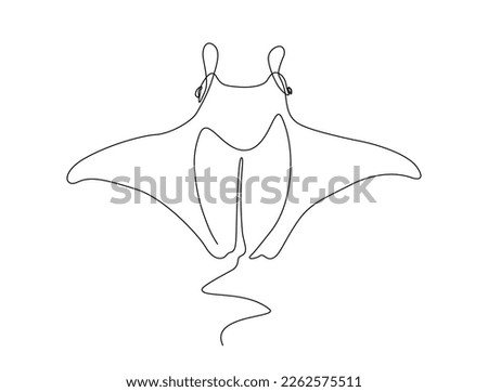 Continuous one line drawing of manta ray. Simple illustration of stingray fish line art vector illustration