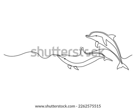 Continuous one line drawing of dolphin. Simple illustration of dolphin pair line art vector illustration