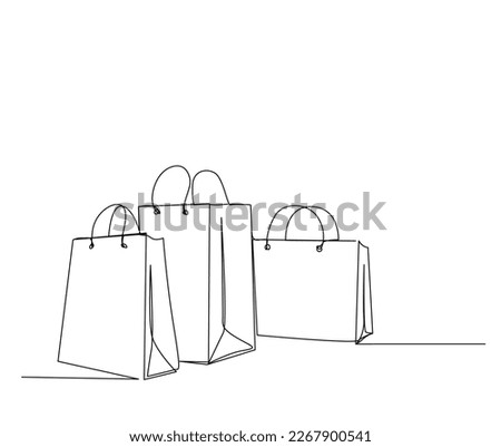 Continuous one line drawing of Shopping bags. Simple paper bag bags line art vector illustration.  