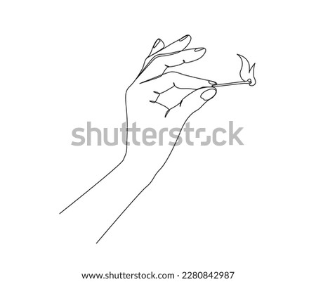 Continuous one line drawing of hand holding burning match. simple burning match stick on hand line art vector illustration. Editable stroke.