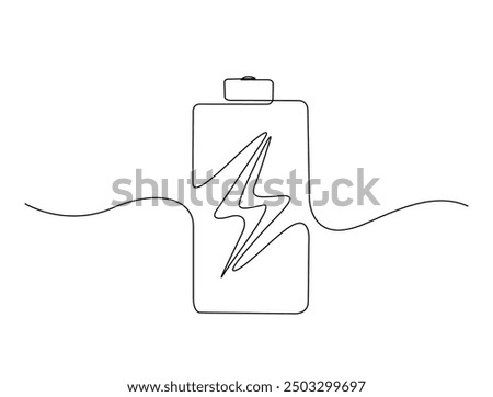 Continuous one line drawing of beautiful Battery with bolt symbol. Battery single line vector illustration. Editable line vector.