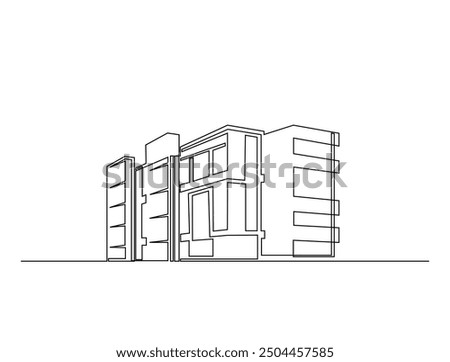 Continuous one line drawing of architecture building. Modern house architecture single line vector illustration. Editable line vector.