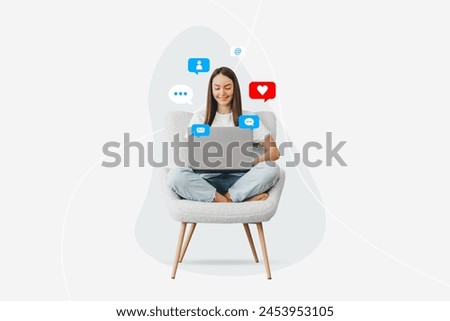 Similar – Image, Stock Photo Girl sitting on the floor of a house playing a guitar with happy expression