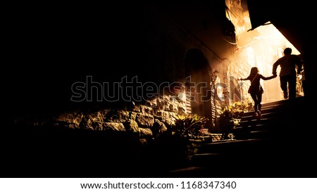 Image, Stock Photo Man running along path at seaside