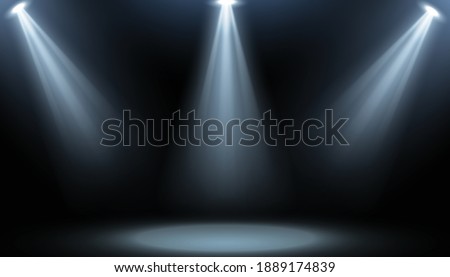 Room studio background with focus spotlight. Grey background with 3 shining spotlights.