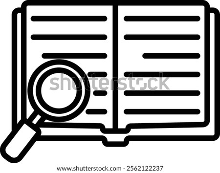 Book and Magnifying Glass Vector Definition icon Outline