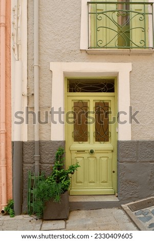 Similar – Image, Stock Photo Old front door of brown wood with decoratedglass and wrought iron of a run-down old building in the district Sachsenhausen in Frankfurt am Main in Hesse
