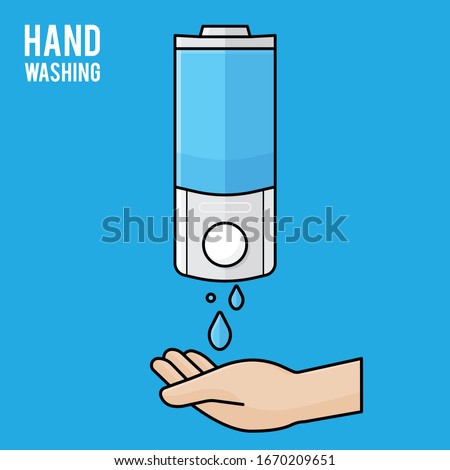 Hand wash. Hand sanitizer. Alcohol-based hand rub. Rubbing alcohol. Wall mounted soap dispenser. Wall hanging hand wash container. Protection from germs such as coronavirus (Covid-19) icon design