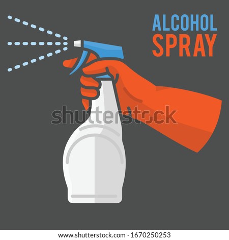 Spraying Anti-Bacterial Sanitizer Spray, Hand Sanitizer Dispenser, infection control concept. Sanitizer to prevent colds, virus, Coronavirus, flu. Spray bottle. Alcohol spray. Flat icon design.