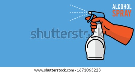 Spraying Anti-Bacterial Sanitizer Spray, Hand Sanitizer Dispenser, infection control concept. Sanitizer to prevent colds, virus, Coronavirus, flu. Spray bottle. Alcohol spray. Flat icon design.
