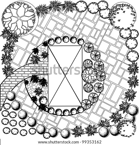 Plan Of Garden With Symbols Of Tree Stock Vector Illustration 99353162 ...