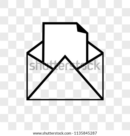 Mail envelope back with a paper sheet inside vector icon on transparent background, Mail envelope back with a paper sheet inside icon