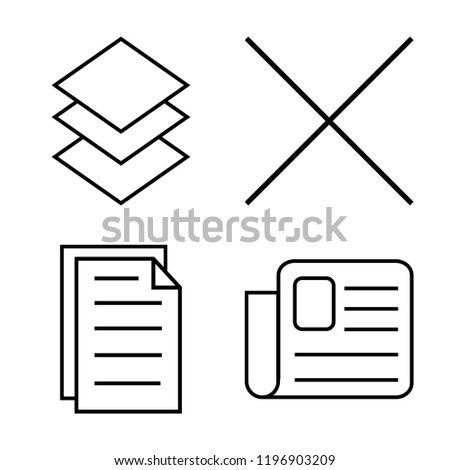 Set of 4 simple vector icons such as Layers, Multiply, File, Newspaper, editable pack for web and mobile