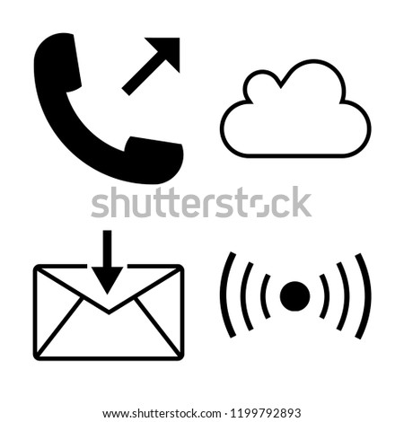 Set of 4 simple vector icons such as Phone out, Cloud internet, Mail upload, , editable pack for web and mobile