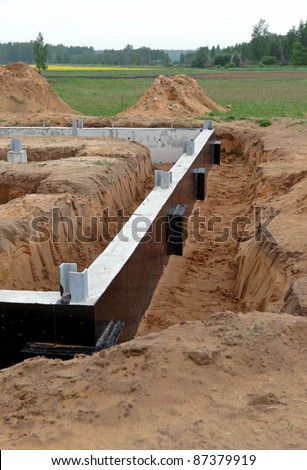 A new concrete foundation,building site