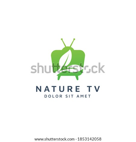 television and leaf negative space logo design