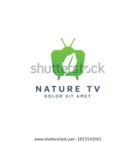 television and leaf negative space logo design