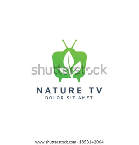 television and leaf negative space logo design