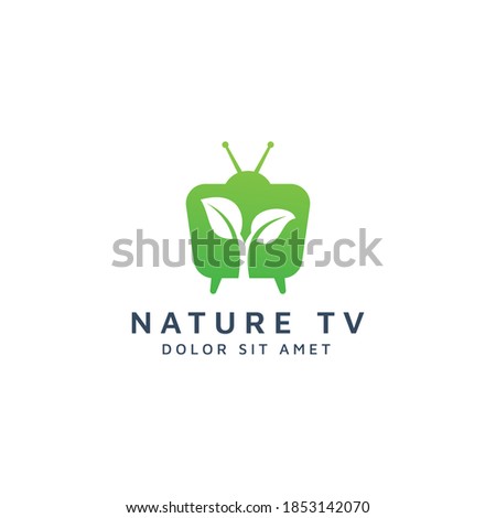 television and leaf negative space logo design