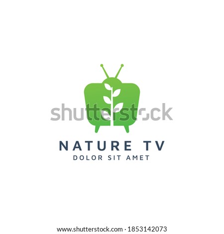 television and leaf negative space logo design