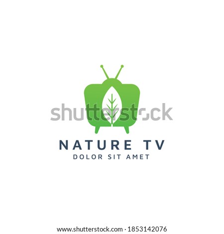 television and leaf negative space logo design