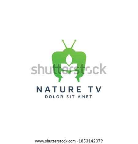 television and leaf negative space logo design