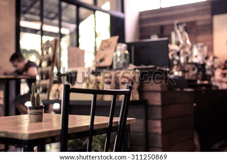 Abstract blurred image bar and counter in coffee shop, Vintage tone