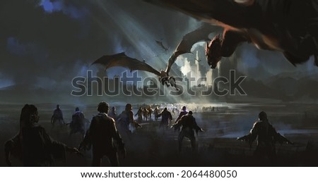 A group of zombies occupied the ruined castle,Fantasy illustration in gothic style,3D illustration. Photo stock © 