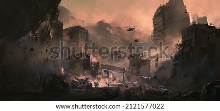 Apocalyptic destruction scene, 3D illustration ストックフォト © 