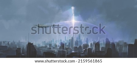The light over the city reaches into the sky, 3D illustration. Stockfoto © 
