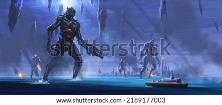 Alien invasion of Earth, 3D illustration. Stockfoto © 