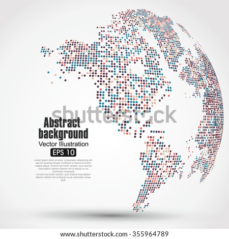 Dots colorful three-dimensional map of the world,abstract graphics.