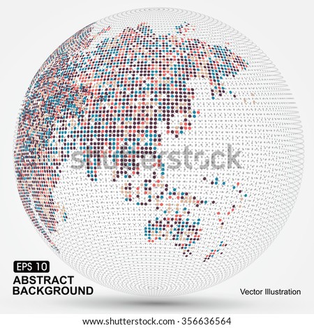Dots colorful three-dimensional map of the world,abstract graphics.