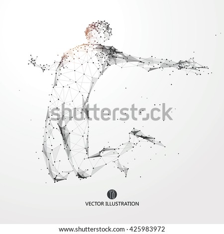 Jump man, points, lines and connected to form, vector illustration.