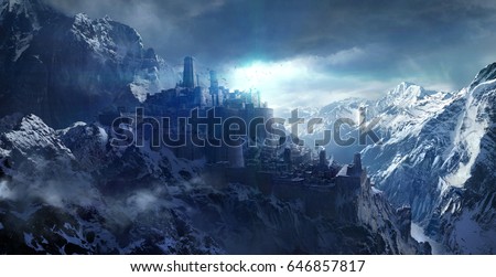 Similar – Image, Stock Photo Castle in the mountains under the Milky Way