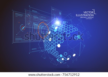 Holographic 3d UI design, technical illustration