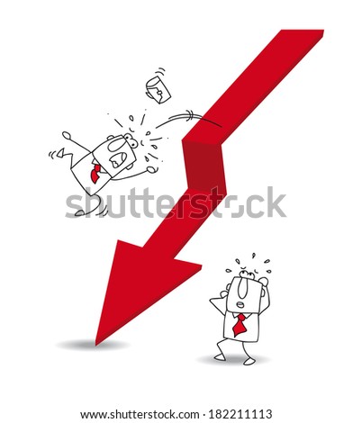 Joe the businessman is falling off the red arrow. It's a metaphor of the economic crisis