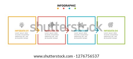 Business infographic editable square template. Timeline with 4 step, option, arrow. Vector illustration.