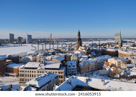 Similar – Image, Stock Photo Aerial view to winter bog and forest