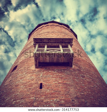Latvian attraction - medieval tower of the Turaida castle. Sigulda, Latvia.