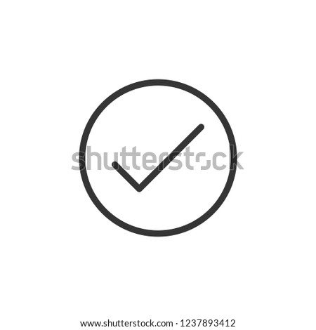 Check in circle sign icon. Outline icon on white background. Check in circle sign Silhouette. Web site, page and mobile app design vector element.